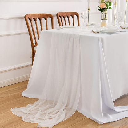 Tischläufer Hochzeit Weiß 300x80cm Musselin Gaze Boho