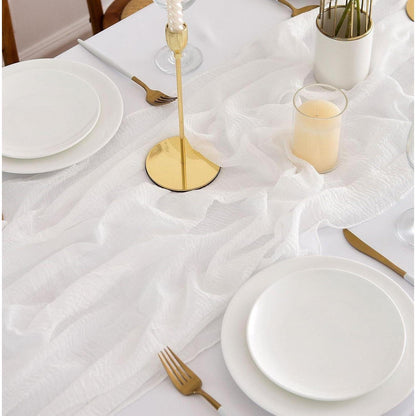 Tischläufer Hochzeit Weiß 300x80cm Musselin Gaze Boho