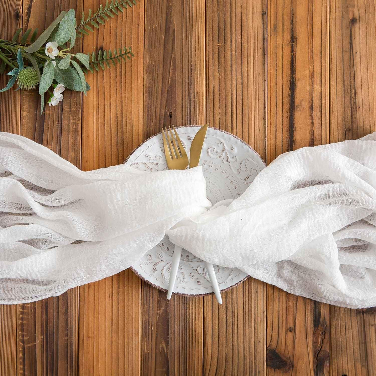 Tischläufer Hochzeit Weiß 300x80cm Musselin Gaze Boho