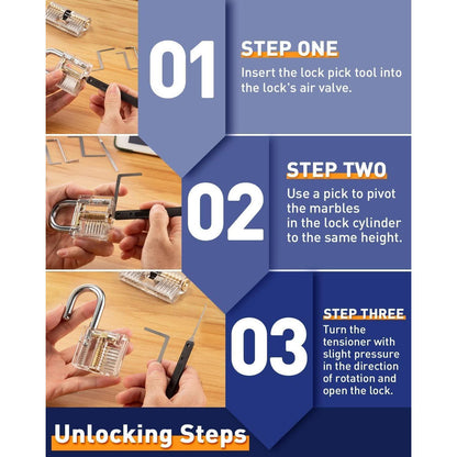 Lockpicking Set mit 38+4 Teilen & transparenten Schlössern