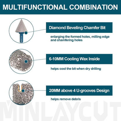 Diamant Fliesenbohrer Set 9tlg. mit Fingerfräser für Granit & Marmor
