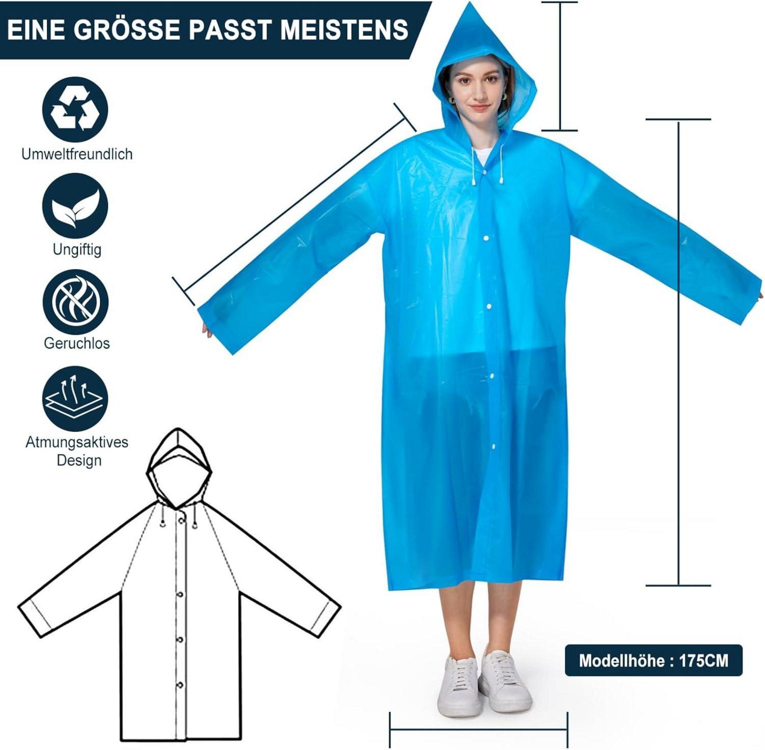 Regenponcho Wasserdicht Herren Damen Faltbar Blau Festival
