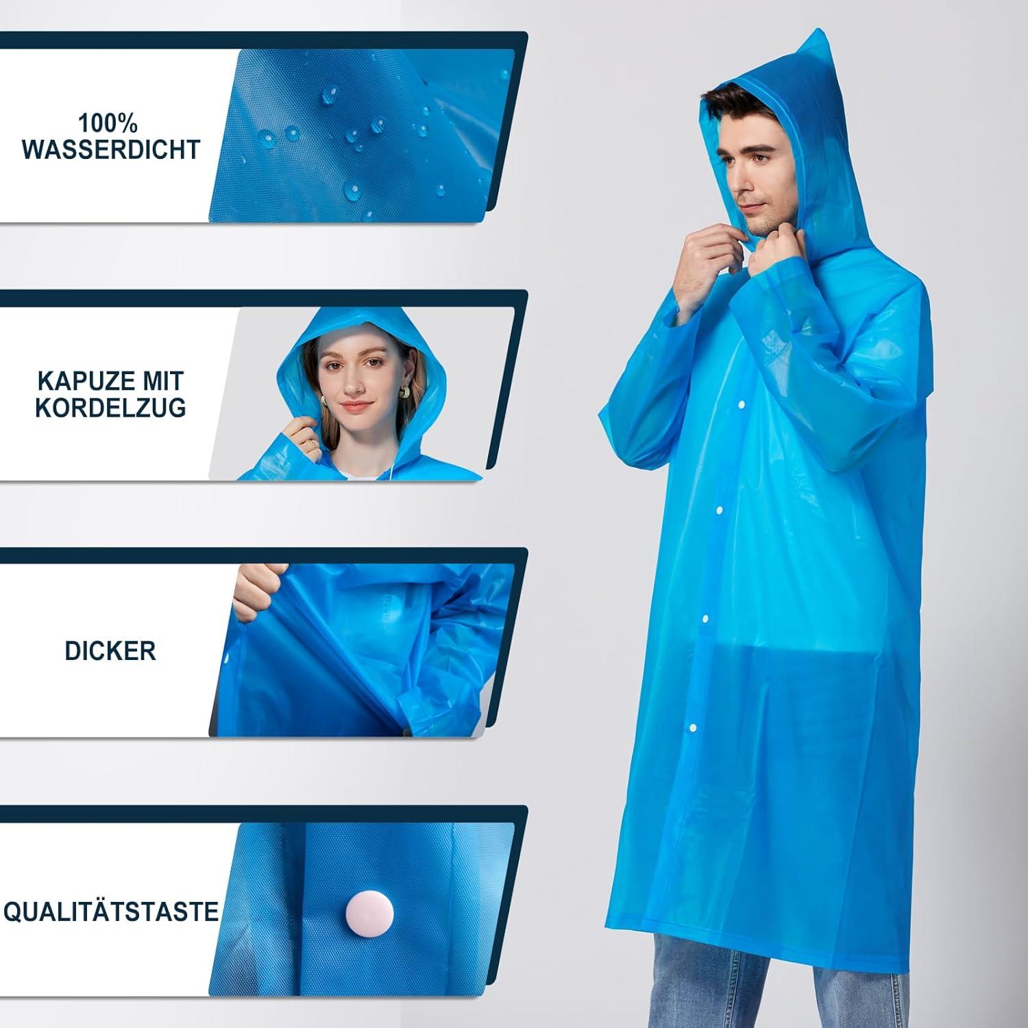 Wasserdichter Regenponcho für Damen und Herren, 2er Pack