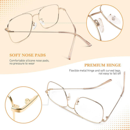 Pilotenbrille ohne Sehstärke, Metallrahmen, Vintage Stil, Gold