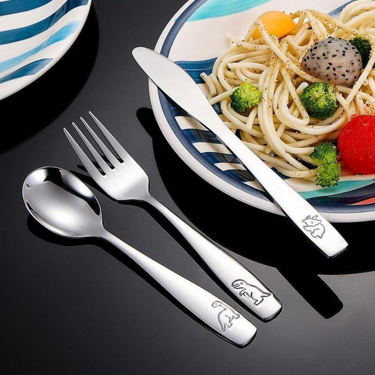 Kinderbesteck-Set Edelstahl 3er Set für Jungen & Mädchen