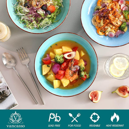 Suppenschalen Set 6er Steingut Bonita Pastateller 38 OZ Blau