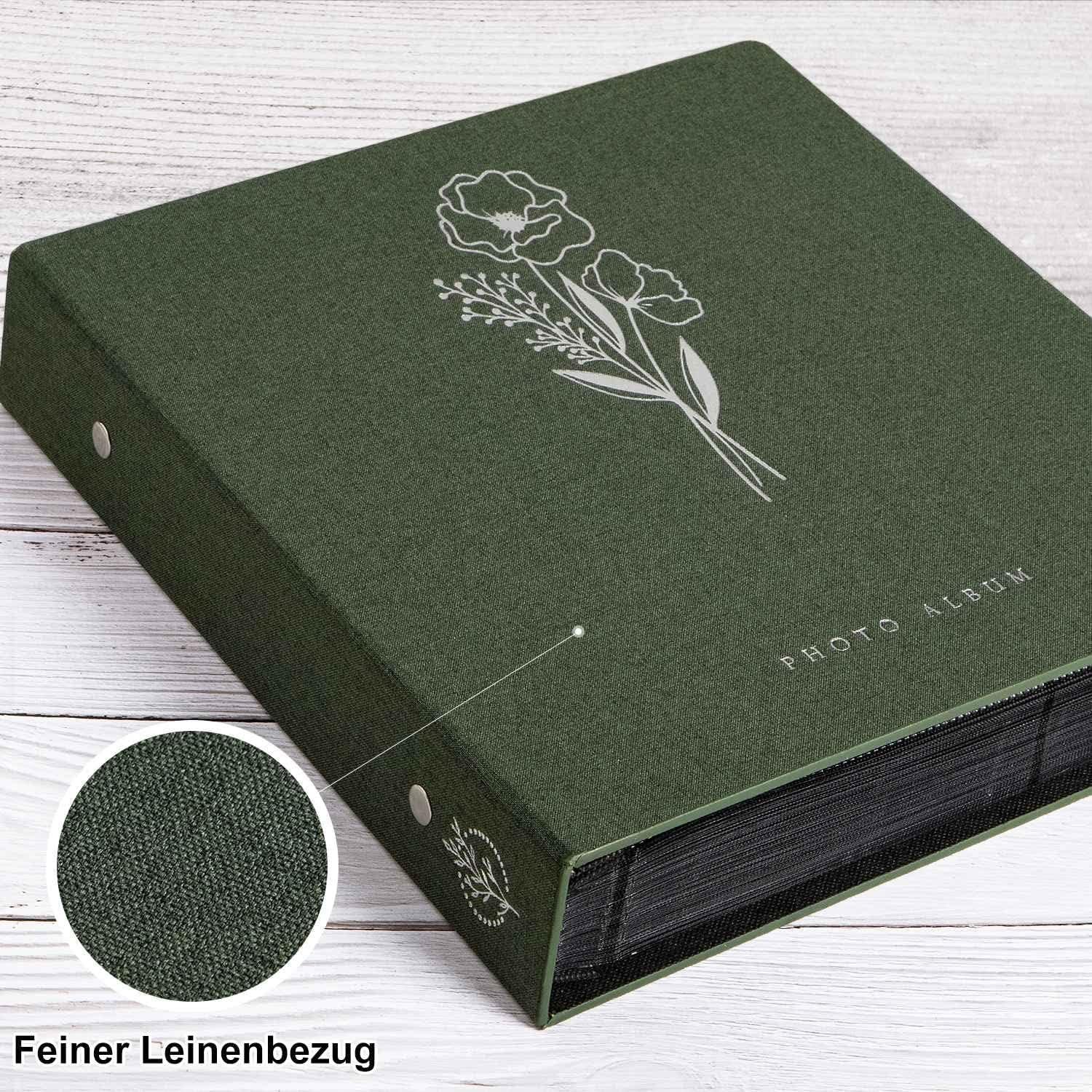 Großes Fotoalbum Leinen Einstecken 1000 10x15 Fotos Grün