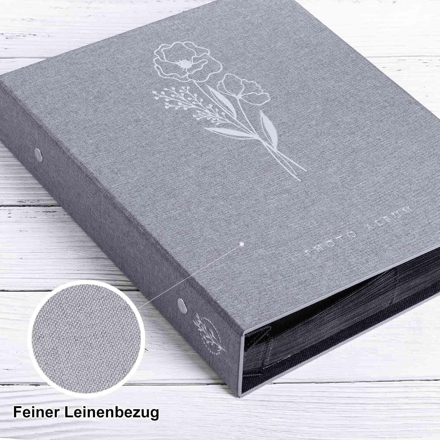 Fotoalbum 400 Taschen 10x15 Leinen Einsteckalbum Hochformat Grau