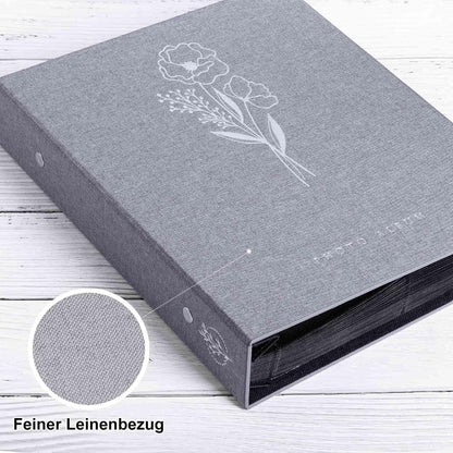 Fotoalbum 400 Taschen 10x15 Leinen Einsteckalbum Hochformat Grau