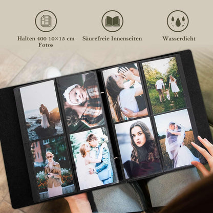 Fotoplattenalbum 10x15 cm 400 Taschen Leinen Grau