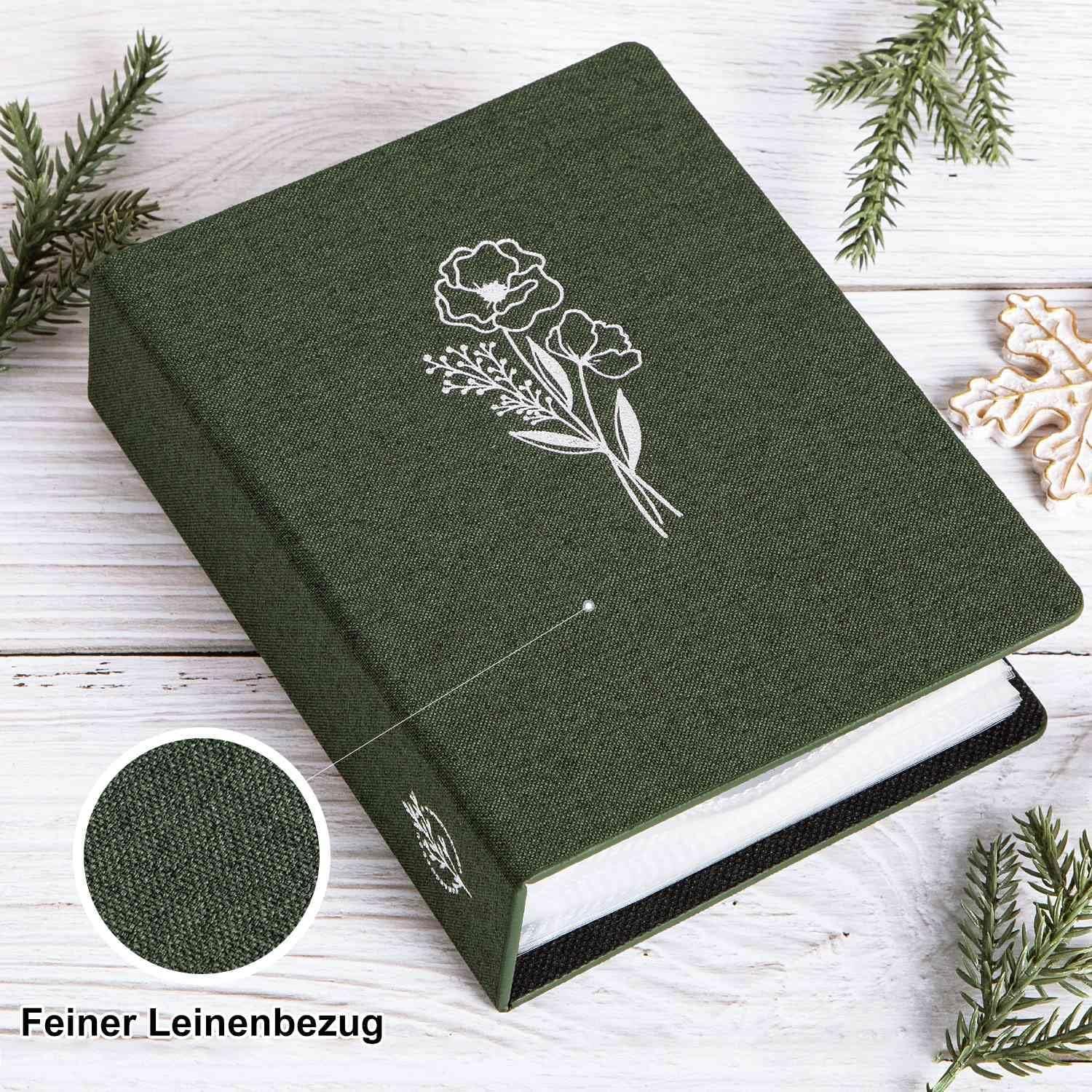 Fotoalbum 10x15cm Leinen Einsteckalbum 50 Taschen grün (2er