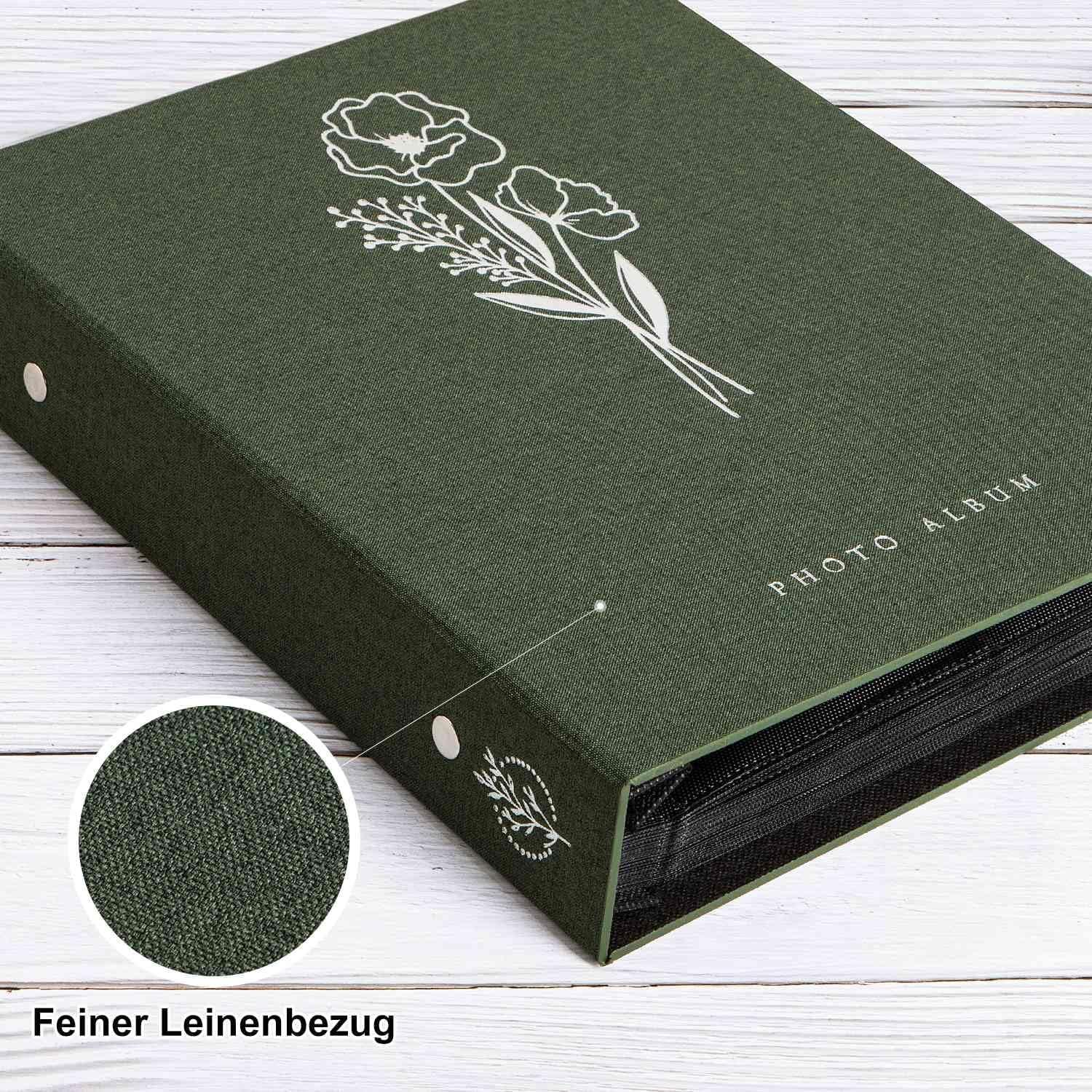 Fotoalbum 10x15 400 Leinen Einsteckalbum Hochformat Grün
