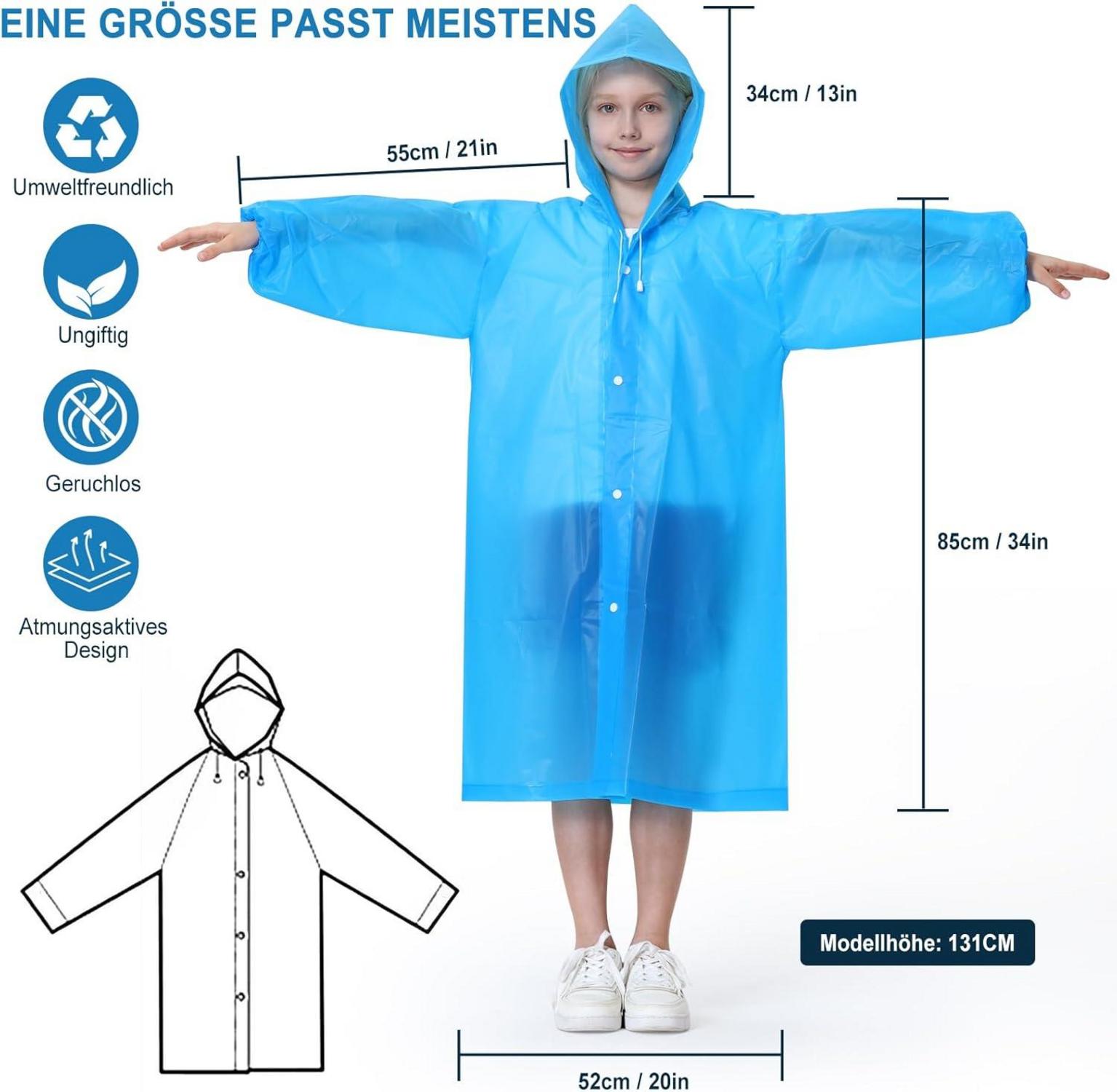 Wasserdichter Regenponcho für Kinder 2 Stück Blau faltbar
