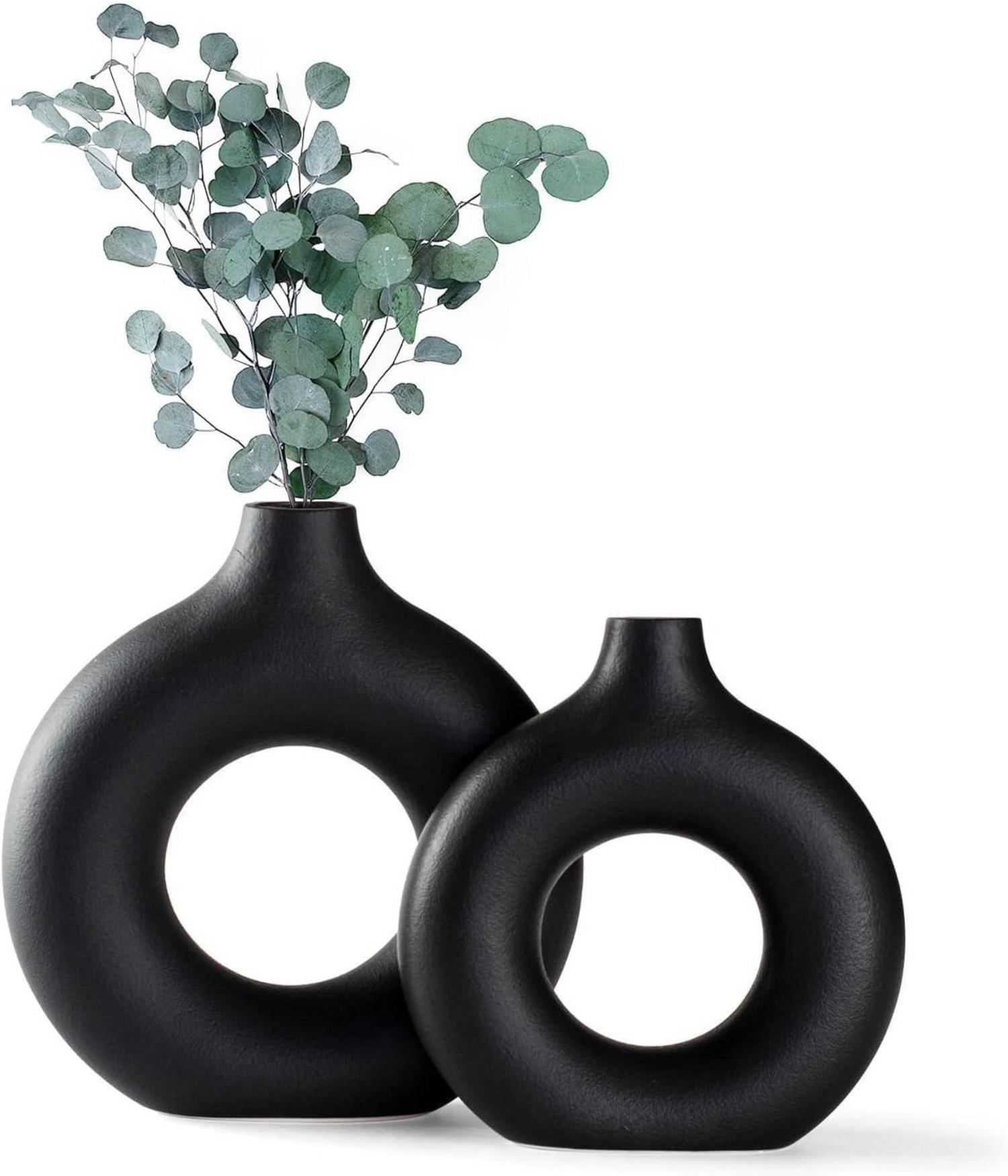 Moderne Schwarze Keramikvase Handmade für Blumensträuße