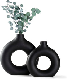 Moderne Schwarze Keramikvase Handmade für Blumensträuße