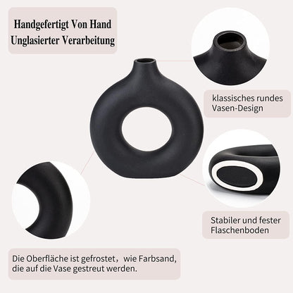 Moderne Schwarze Keramikvase Handmade für Blumensträuße