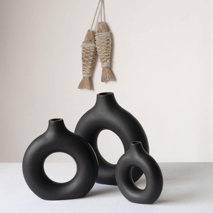 CEMABT Handmade Vase Schwarz matt Keramik für Deko 2er Set