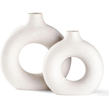 Donut Vase Beige Matt Keramik Set M+S | Moderne Wohnkultur