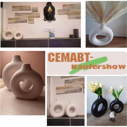 Donut Vase Beige Matt Keramik Set M+S | Moderne Wohnkultur