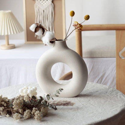 Donut Vase Beige Matt Keramik Set M+S | Moderne Wohnkultur