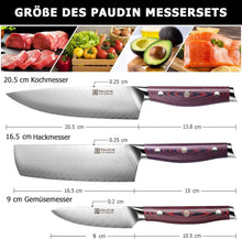 PAUDIN 3-tlg Damastmesser Set mit G10 Griff und Holzbox