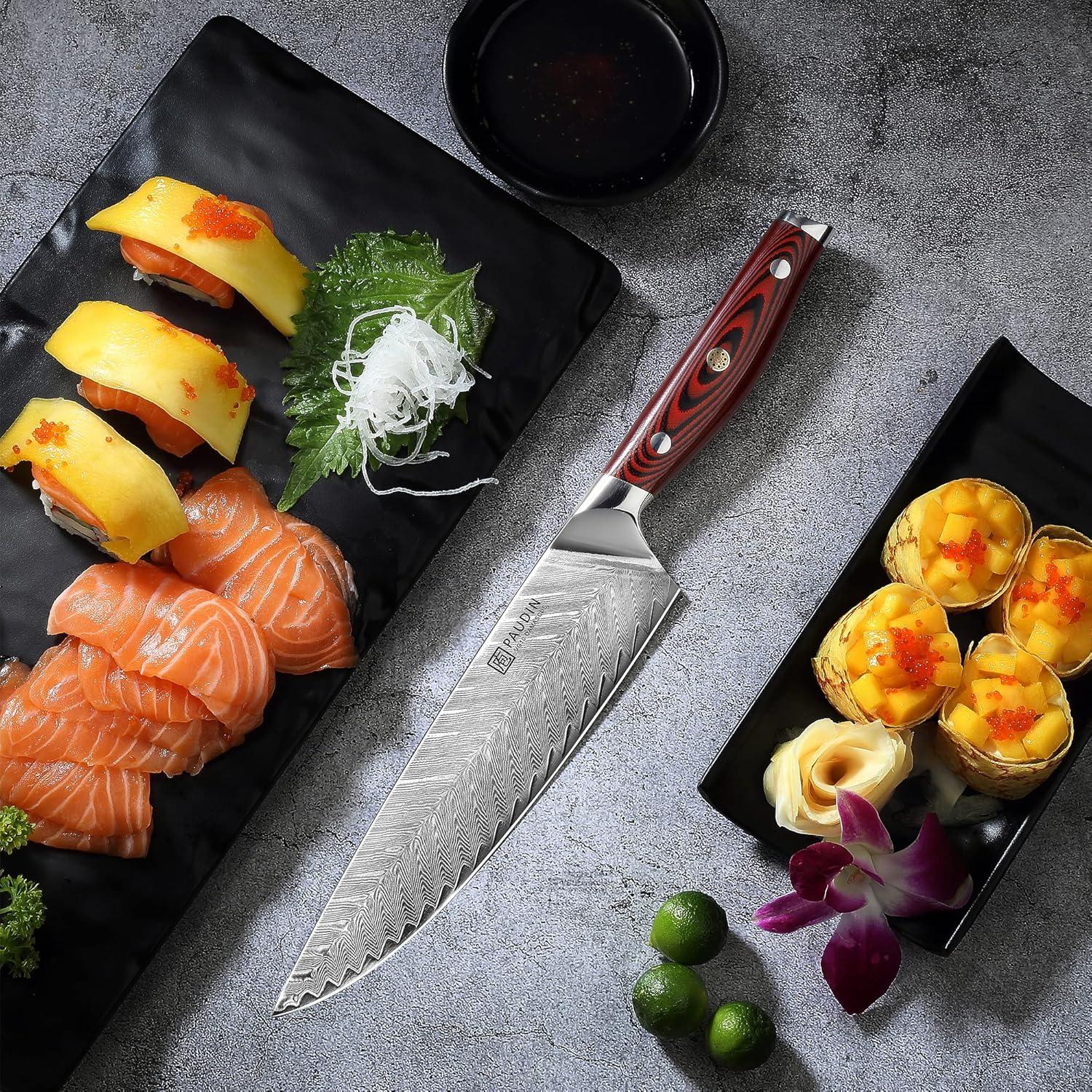 PAUDIN 3-tlg Damastmesser Set Holzbox Profi Chefmesser Hackmesser Gemüsemesser