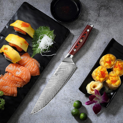 PAUDIN 3-tlg Damastmesser Set Holzbox Profi Chefmesser Hackmesser Gemüsemesser