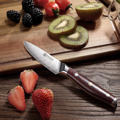 PAUDIN Damastmesser Set 3-tlg Profi Küchenmesser Schärfe 67 Lagen Holzbox