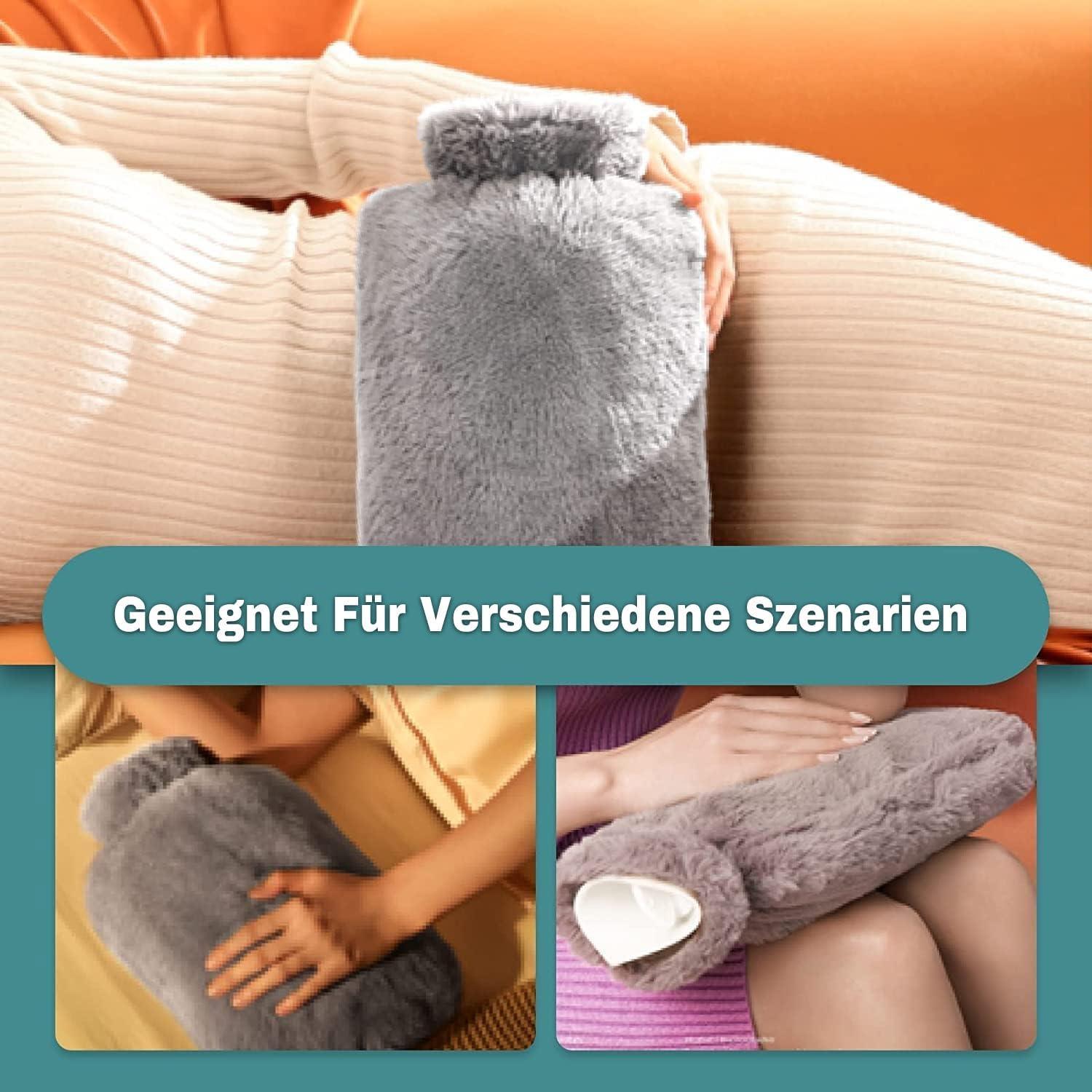 2L Wärmflasche mit Plüschbezug für Kinder & Erwachsene - Grau