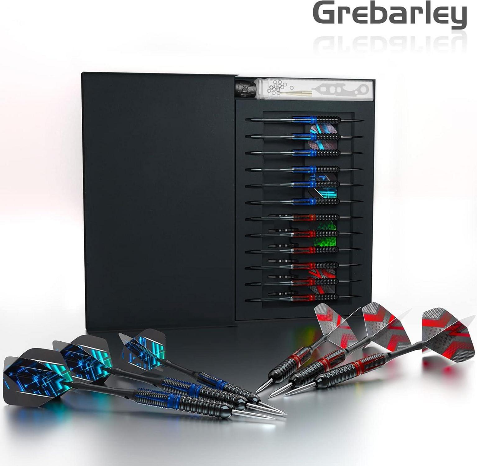 Grebarley Profi Dartpfeile 20g 22g Aluminium Schaft 9 Flights 20 Orings Rot Blau