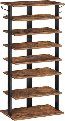 Schuhregal 8-lagig schmal 50 cm mit Haken Dunkelbraun Schwarz