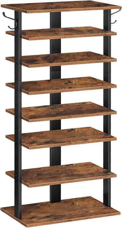 Schuhregal 8-lagig schmal 50 cm mit Haken Dunkelbraun Schwarz