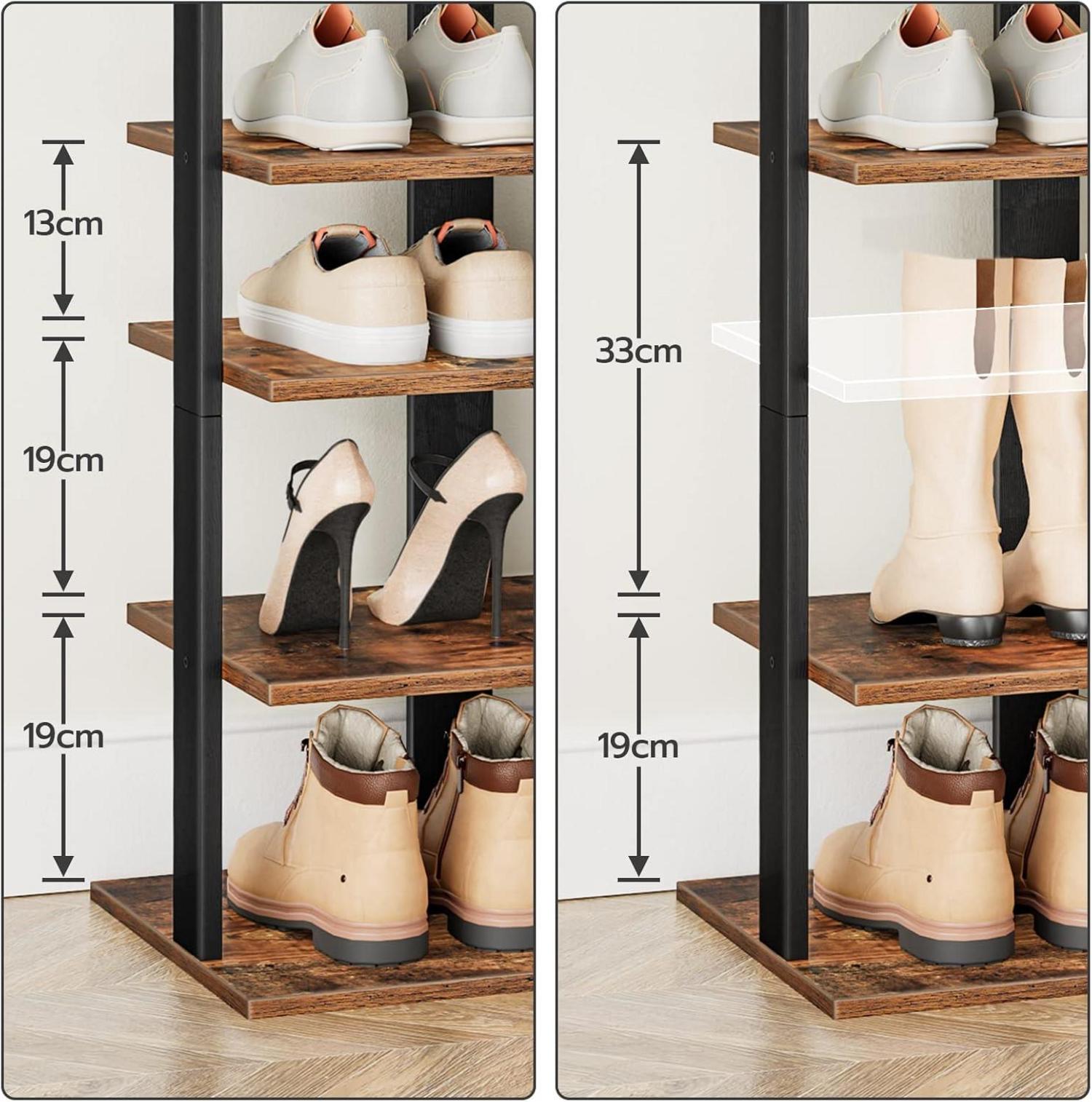 Schuhregal 8-lagig schmal 50 cm mit Haken Dunkelbraun Schwarz