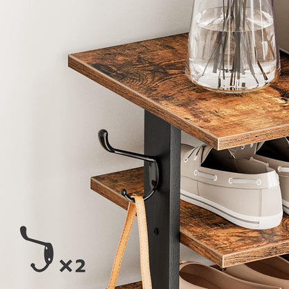 8-lagiges Schuhregal schmal 50 cm mit 2 Haken Dunkelbraun Schwarz