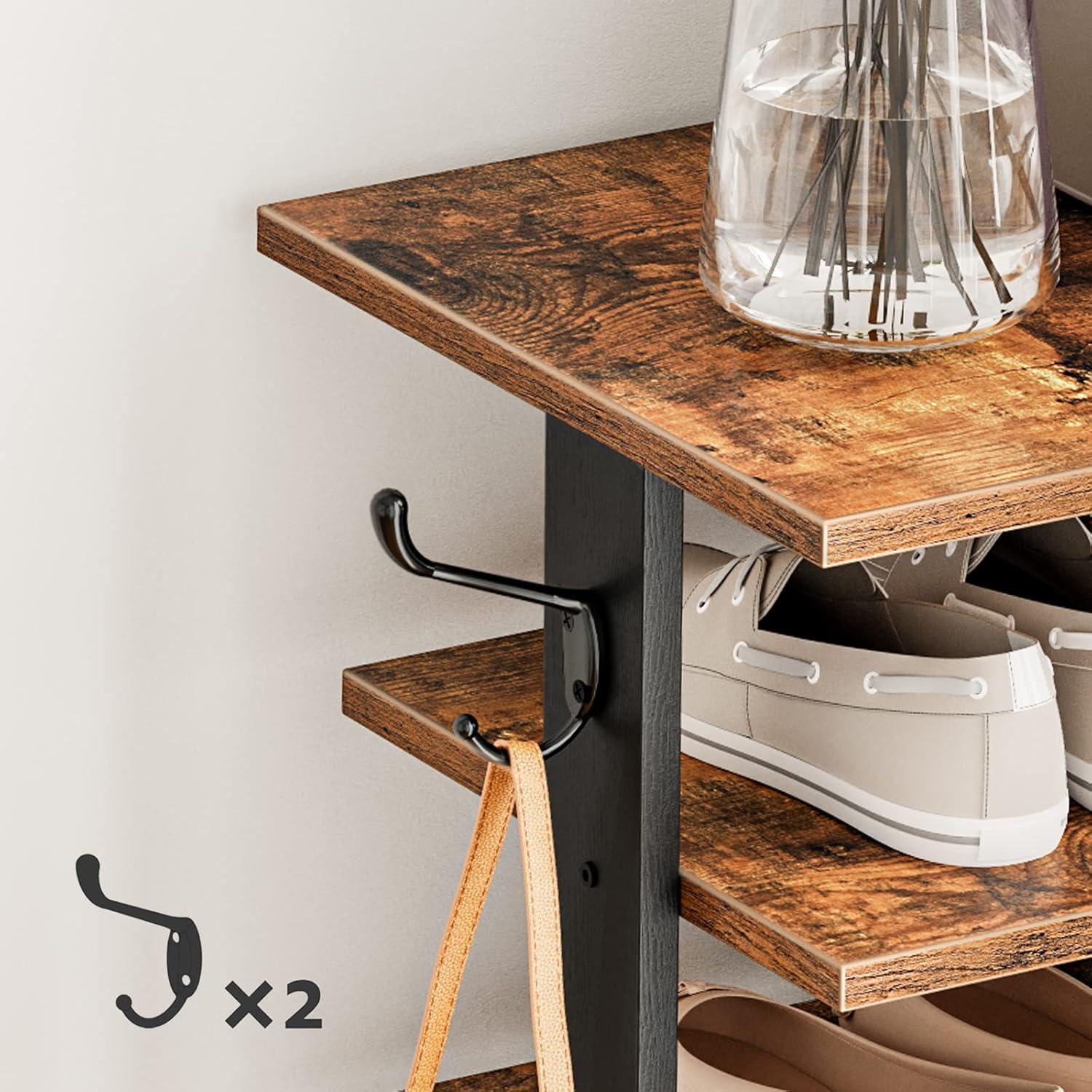 8-lagiges Schuhregal schmal 50 cm mit 2 Haken Dunkelbraun Schwarz