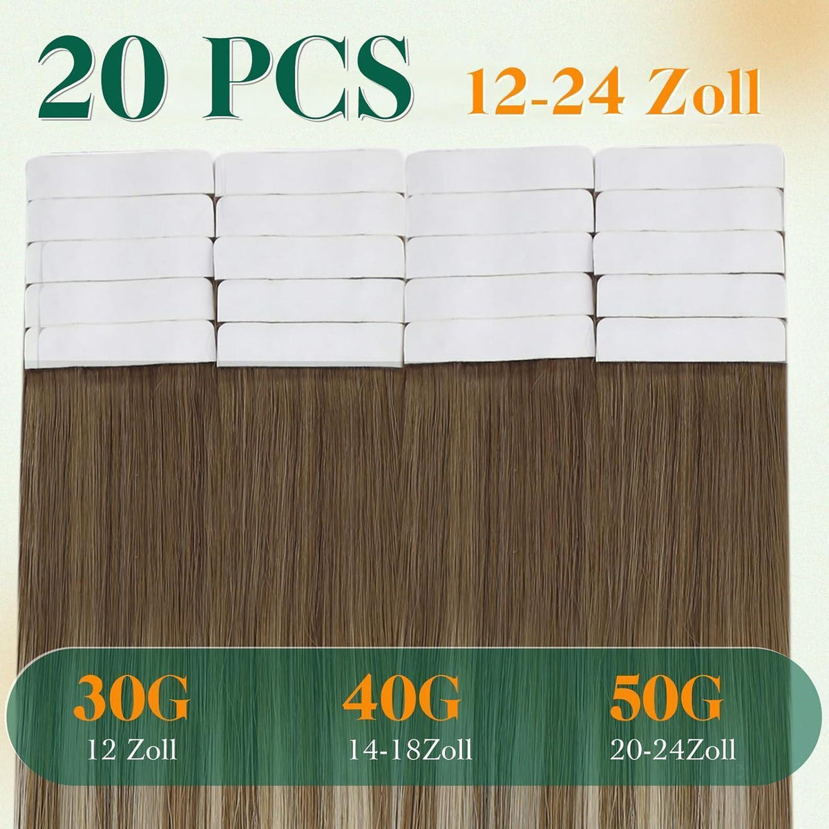Echthaar Tape Extensions Balayage Blond Ombre Platinblond 60cm