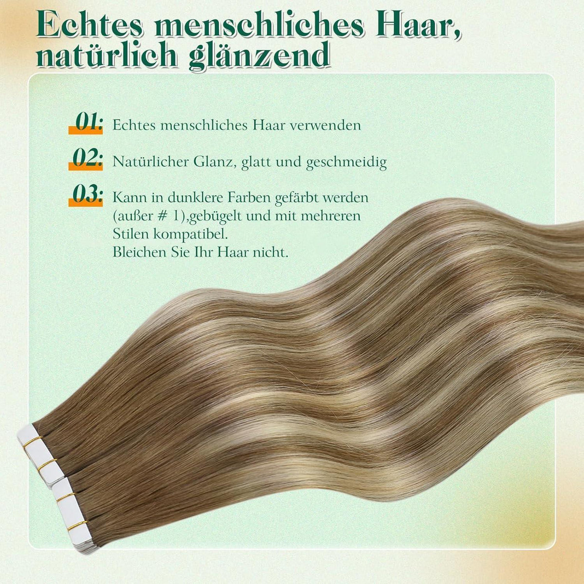 Echthaar Tape Extensions Balayage Blond Ombre Platinblond 60cm