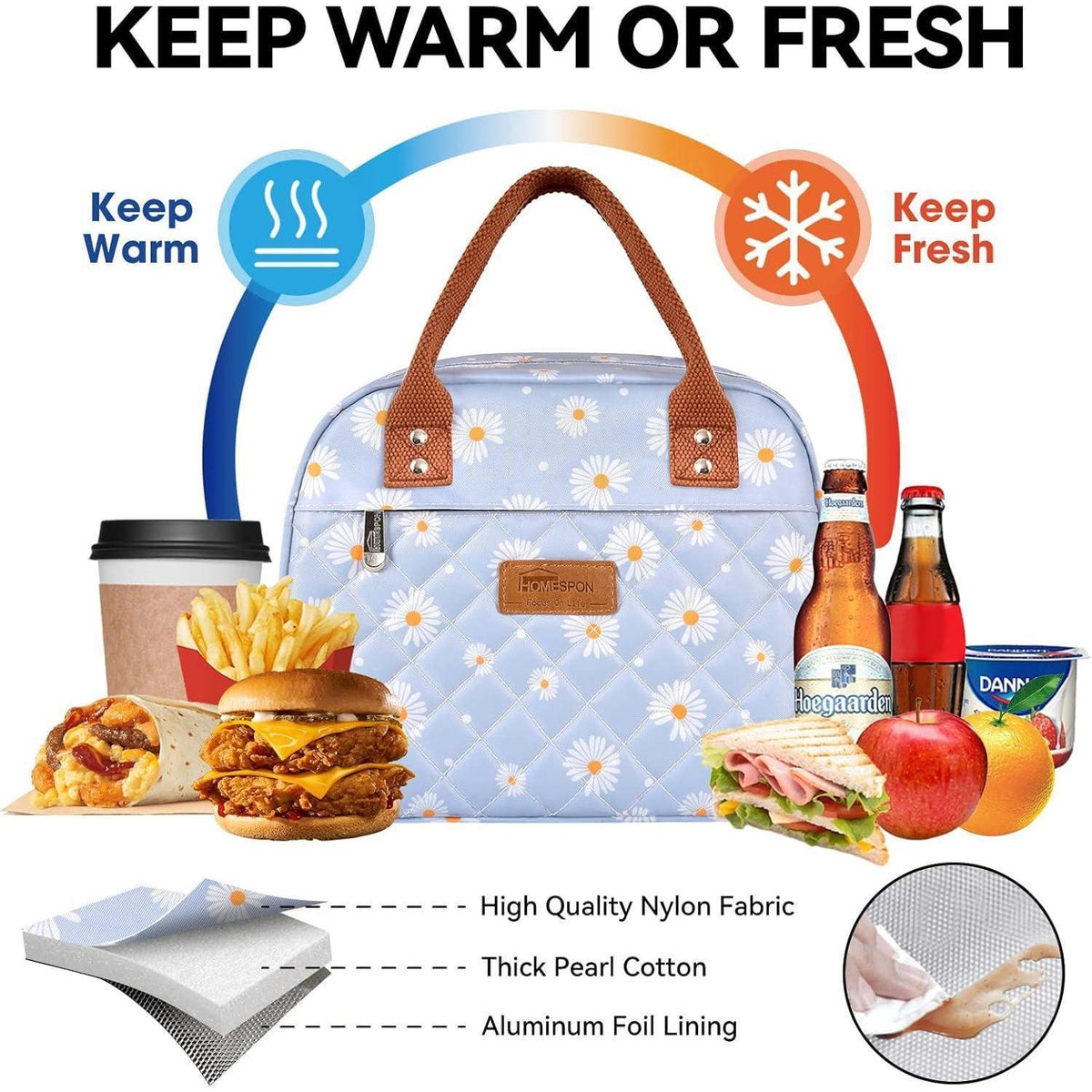 Lunchtasche isoliert für Damen & Herren – Blaue Gänseblümchen