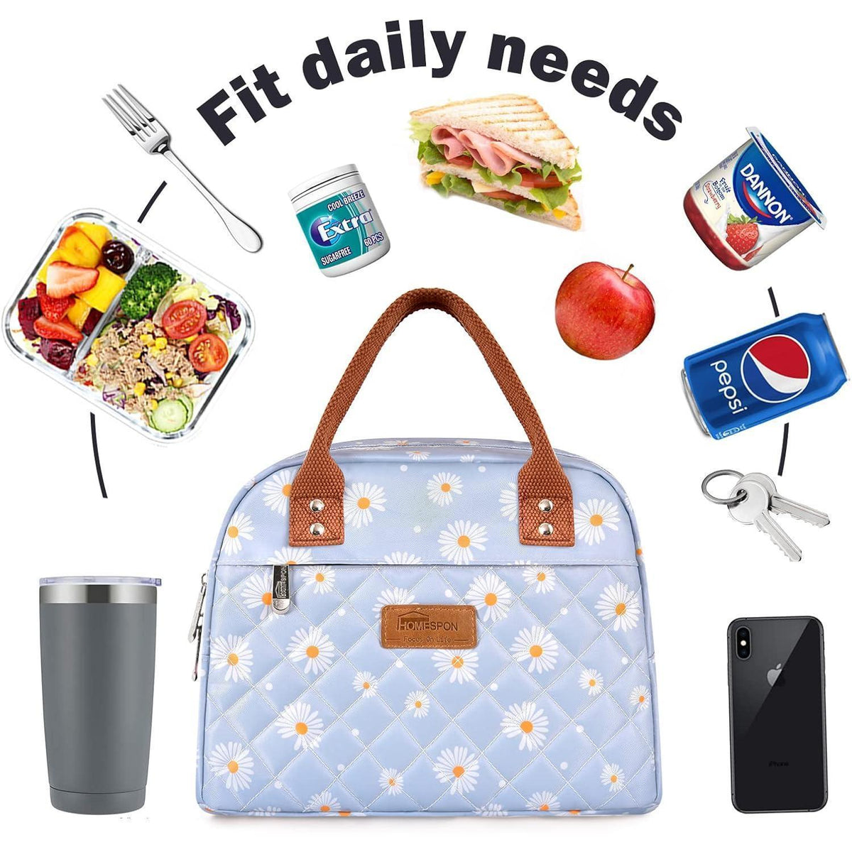 Lunchtasche isoliert für Damen & Herren – Blaue Gänseblümchen