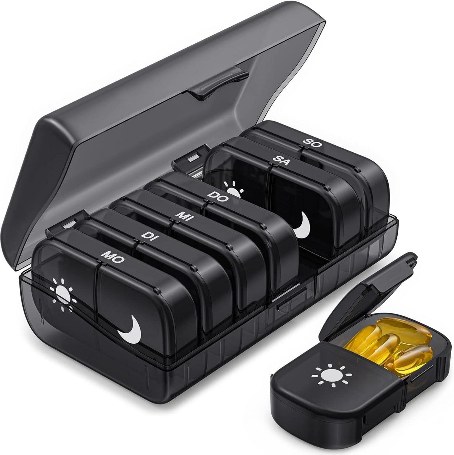 Tablettenbox 7 Tage Morgens Abends, Pillendose 2 Fächer handlich