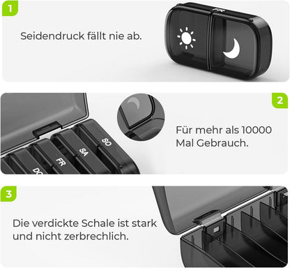 Tablettenbox 7 Tage Morgens Abends, Pillendose 2 Fächer handlich