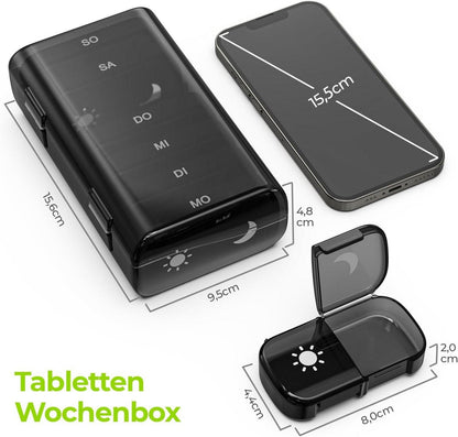 AUVON Tablettenbox 7 Tage 2 Fächer handlich feuchtigkeitsbeständig