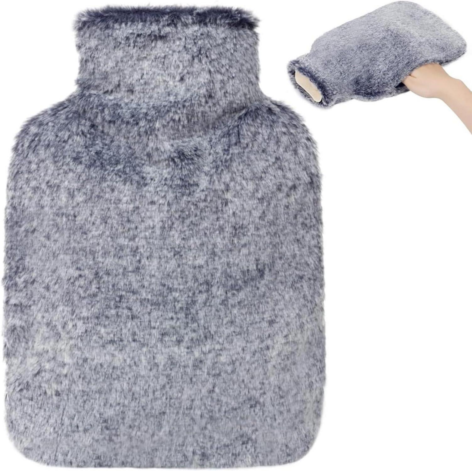 Flauschige Wärmflasche mit Kängurutasche 2L Marineblau
