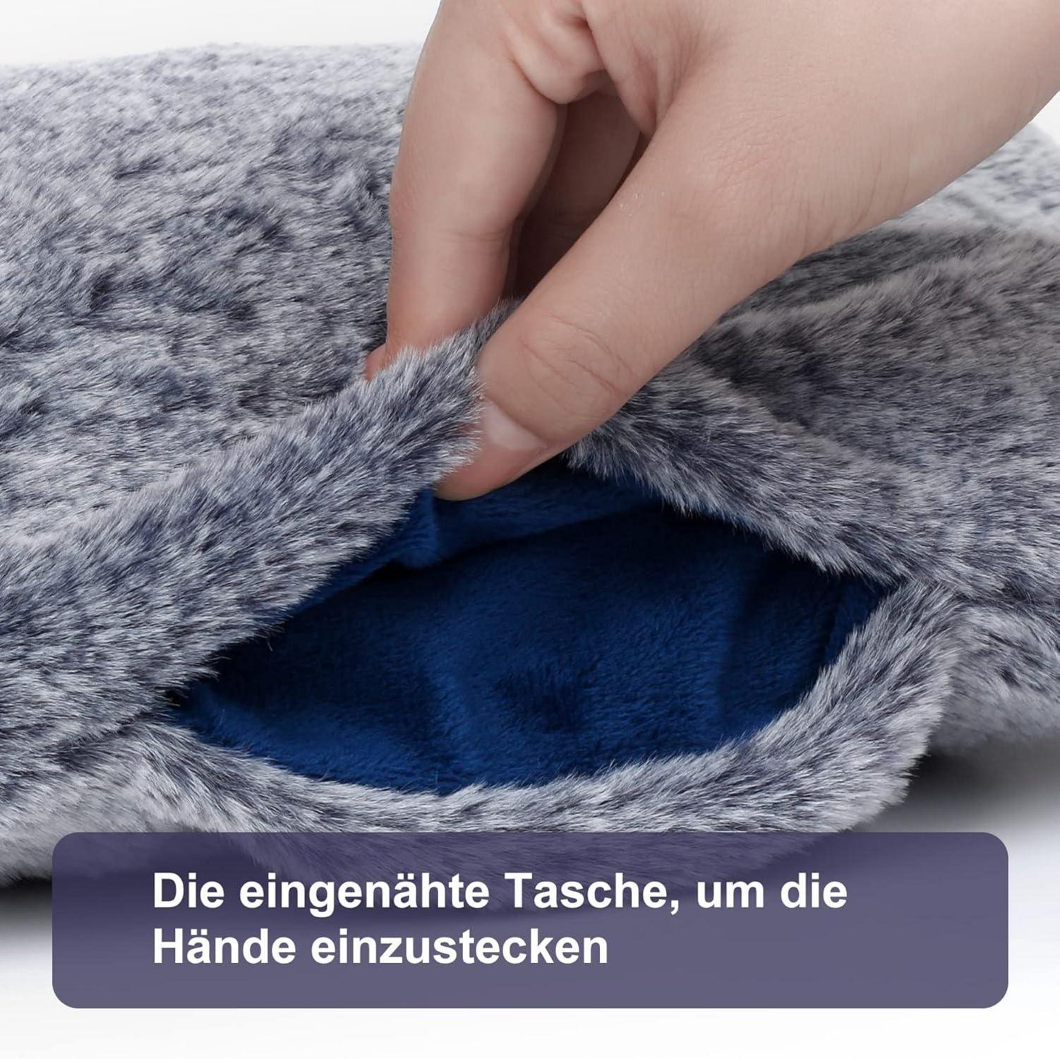 Wärmflasche mit Fellbezug Kängurutasche 2L Marineblau Erwachsene