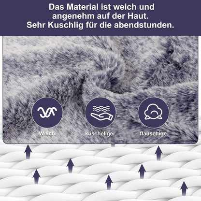 OWOZOI Wärmflasche 2L mit Fellbezug und Kängurutasche Marineblau