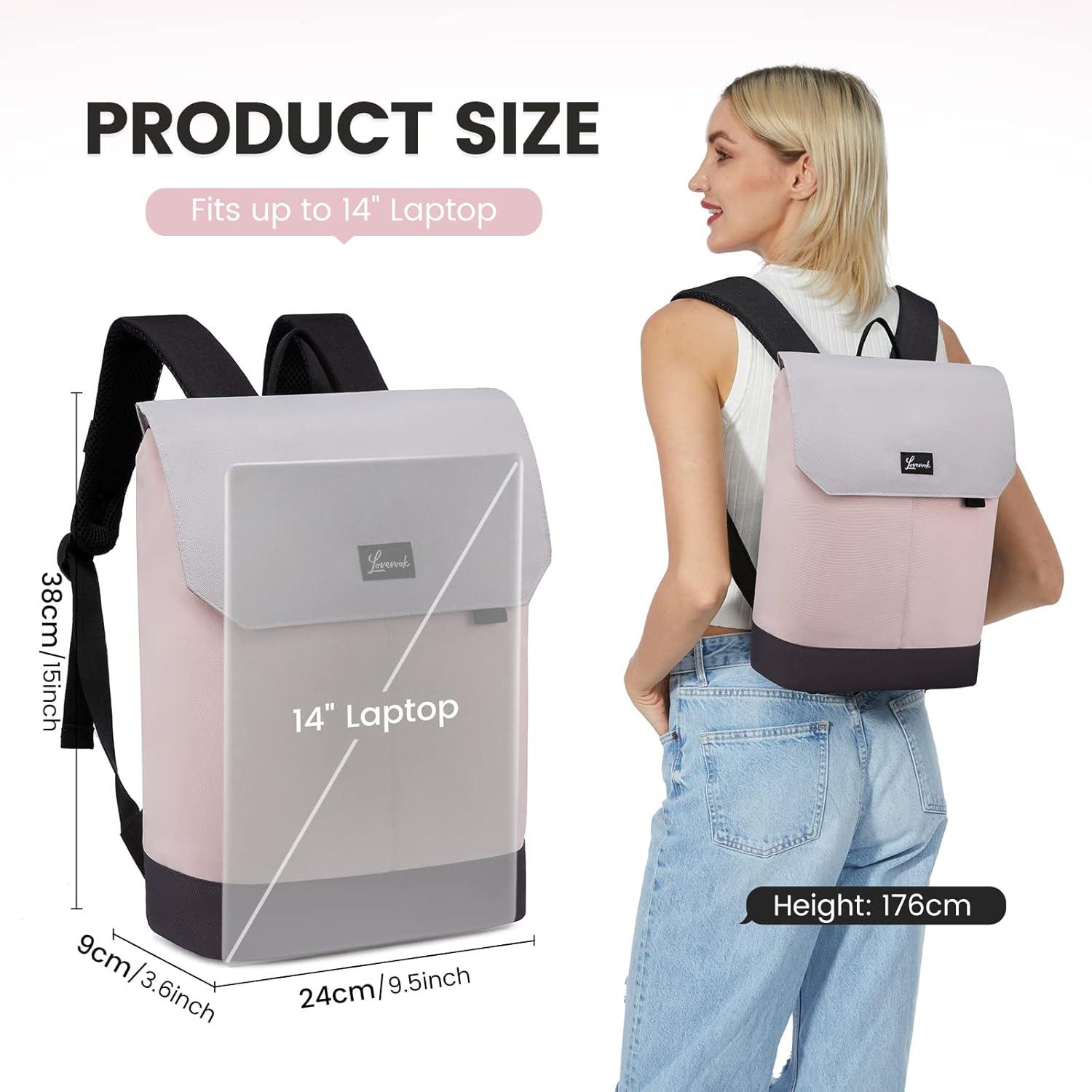 Kleiner Damen Laptop Rucksack mit USB Ladeanschluss Wasserdicht in Rosa