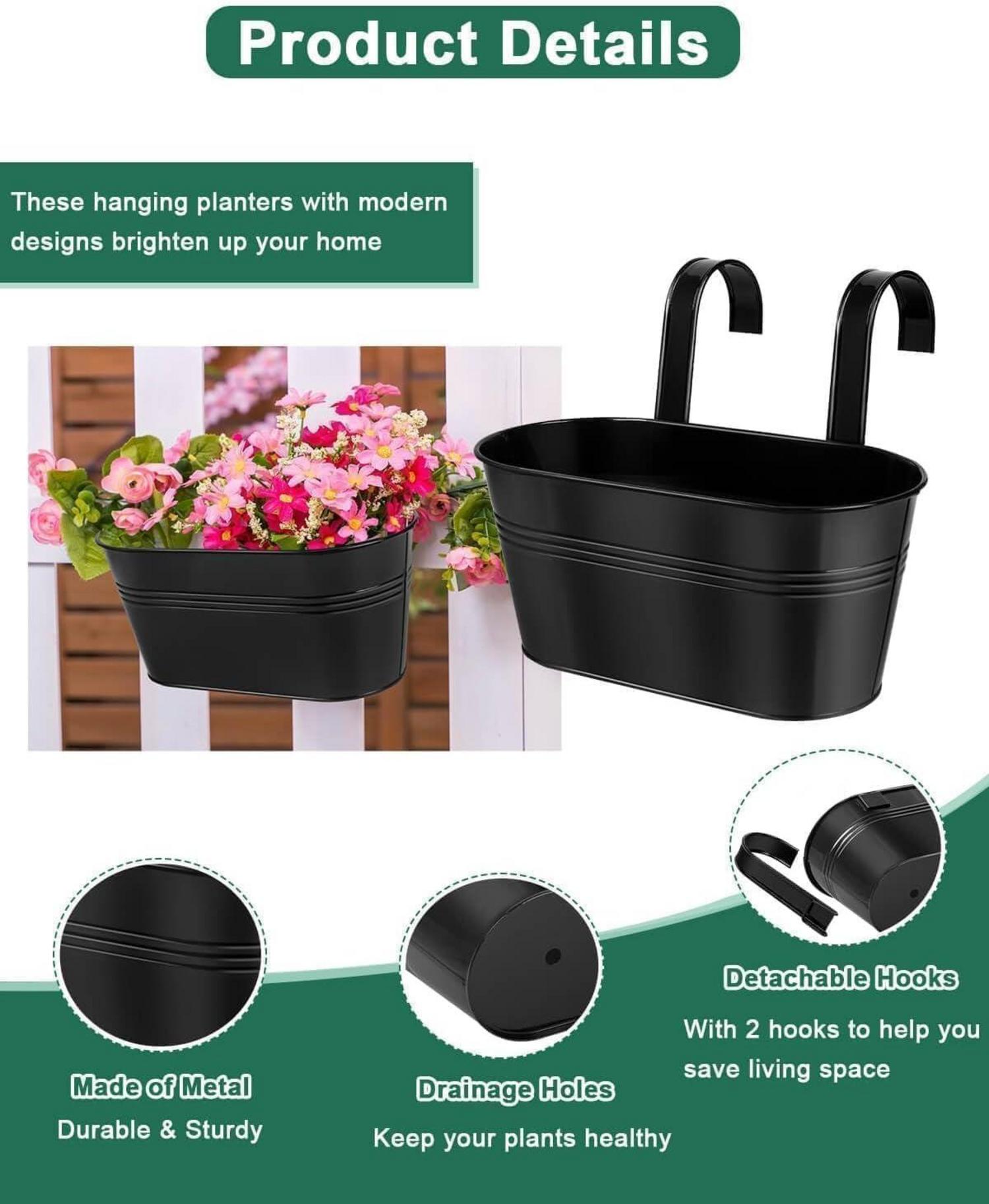 Schwarze Metall-Eimer hängende Blumentöpfe 3er Set mit abnehmbaren