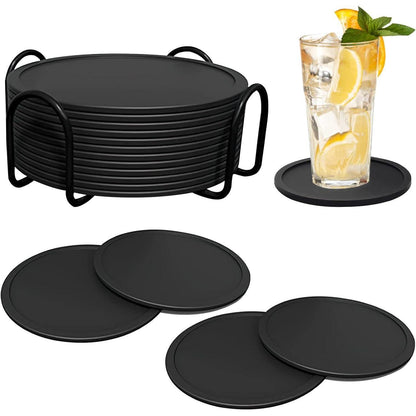 Silikon Untersetzer Set 12er Dunkelgrau mit Halter