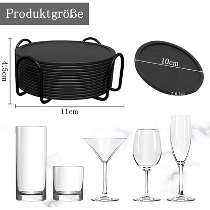 Silikon Untersetzer Set 12er Dunkelgrau mit Halter