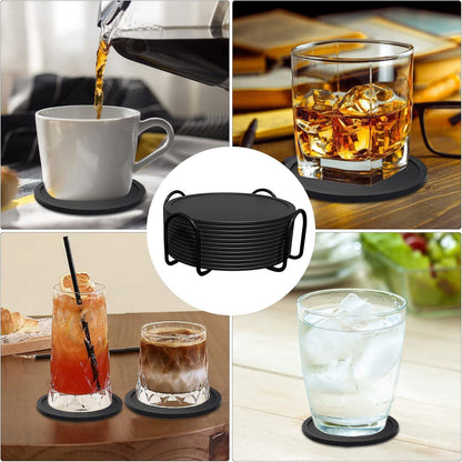 Silikon Untersetzer Set 12er Dunkelgrau mit Halter